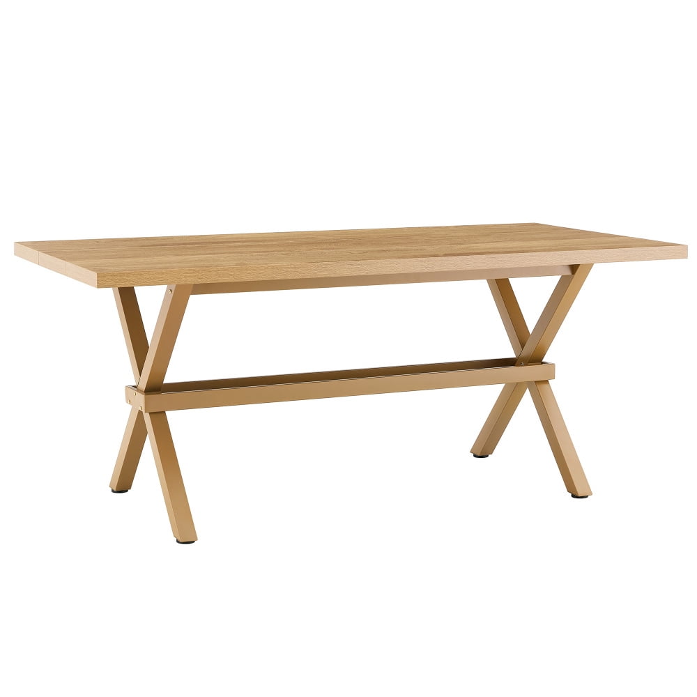 Modern 71 Wood Dining Table, Light Wood Grain MDF Top with X-Shaped Metal Legs, Seats 6-8 People, for Kitchen & Dining Room
