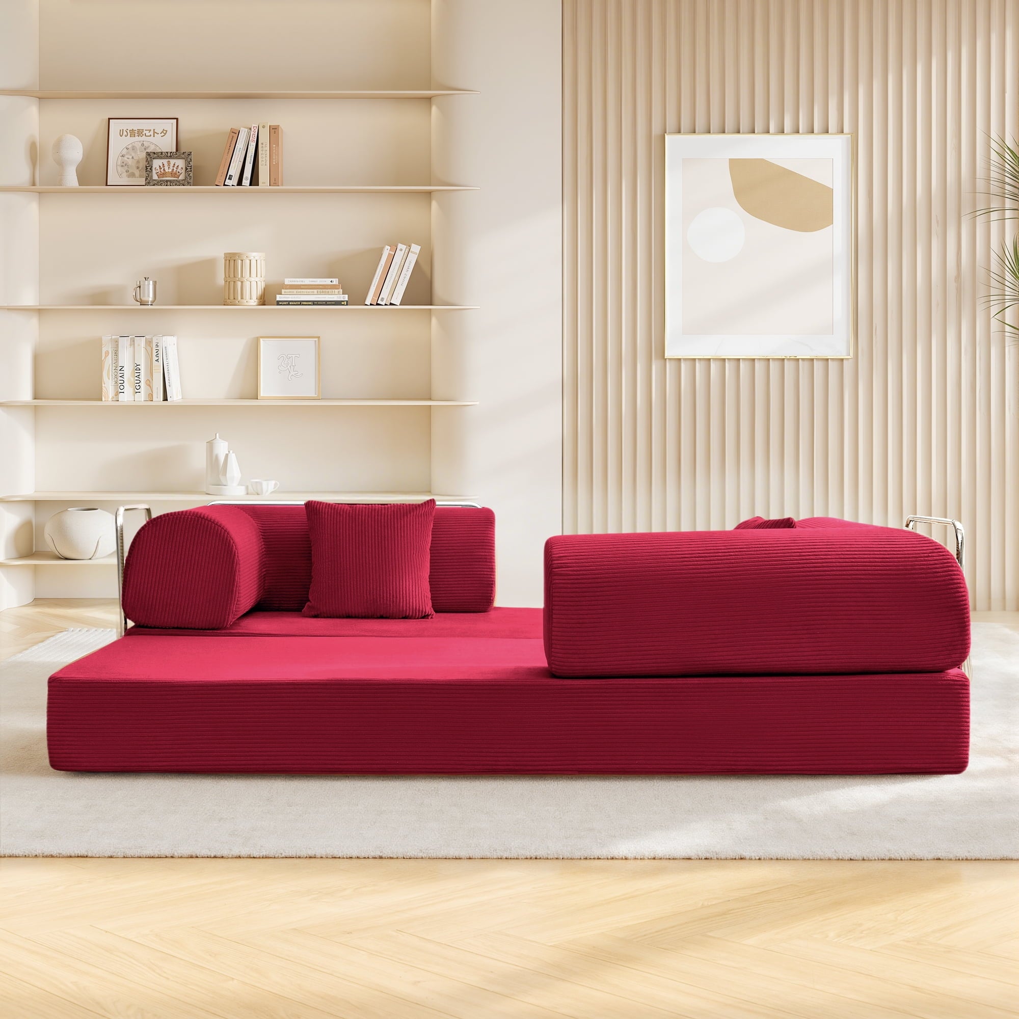 COOLHUT 63 W Combination Sofa, High Rebound Density Foam Sofa Couch, Two Forms Floor Couch Three Seats Sofa Bed for Living Room, Bedroom, Green