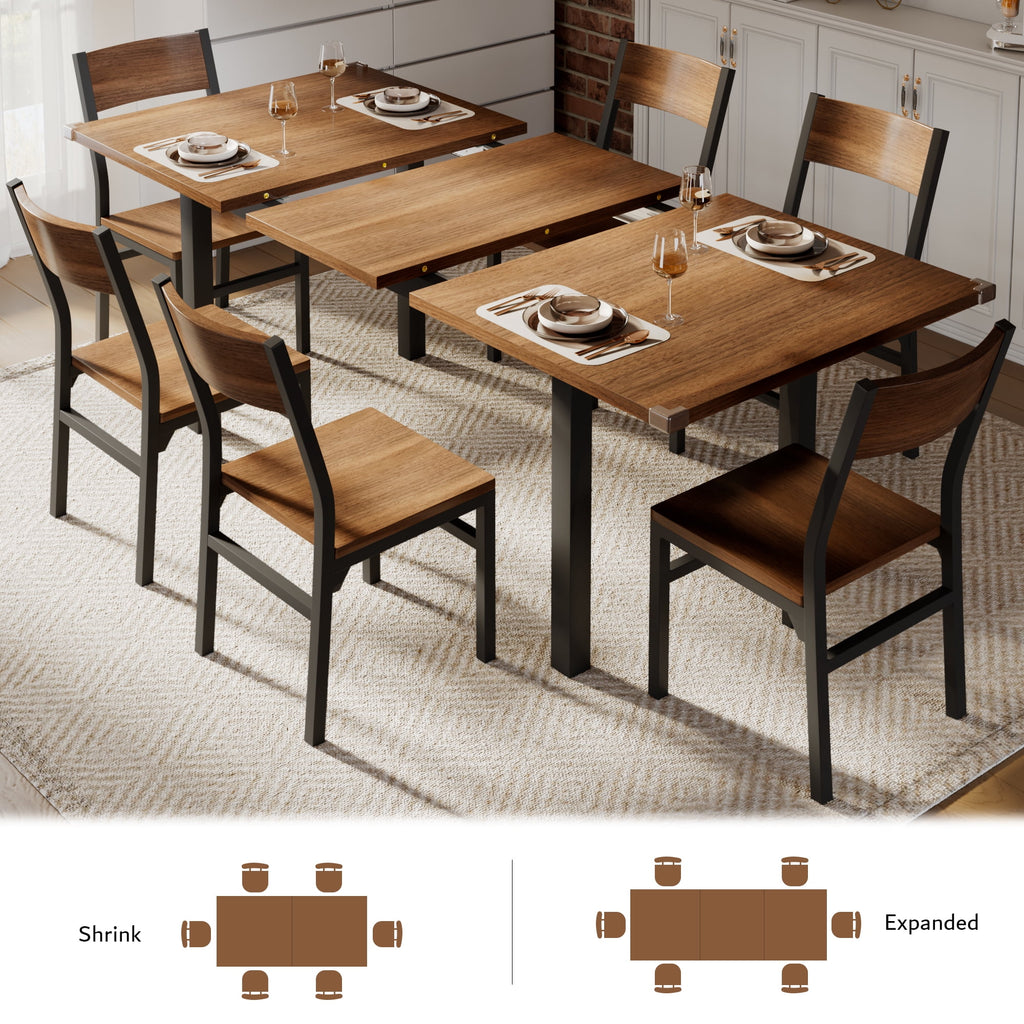 Virans 7-Piece Dining Table & Chairs Set for 4-6, 63 Extendable Kitchen Table with 6 Chairs, Dining Room Table with Metal Frame & MDF Board, Perfect for Small Space, Easy Assembly,Espresso