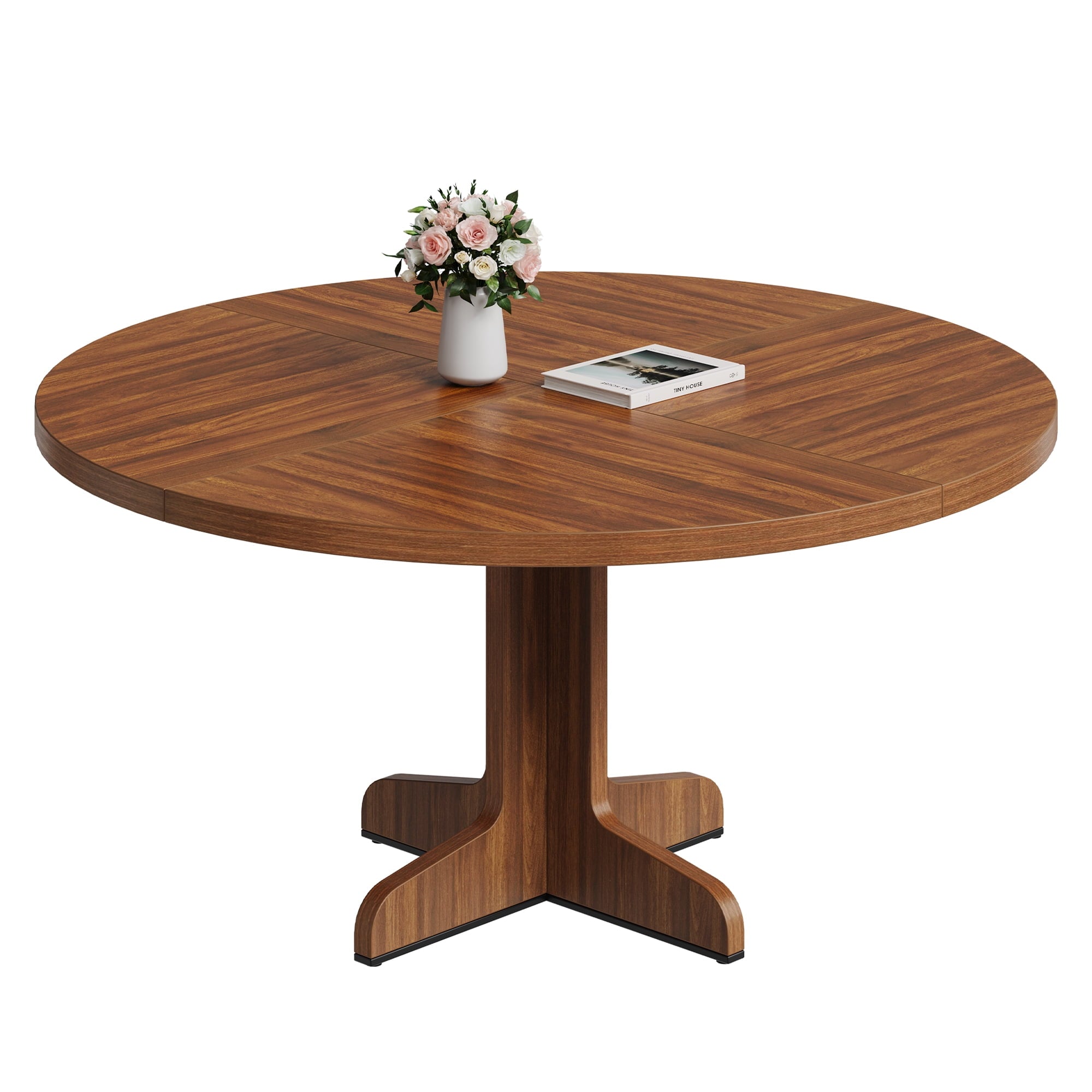 47 Inch Round Dining Table, Wood Kitchen Table, Dinning Room Tables for 4-6 People, Dinner Table with Wooden Tabletop and Legs for Dining Room Living Room (Only Table)