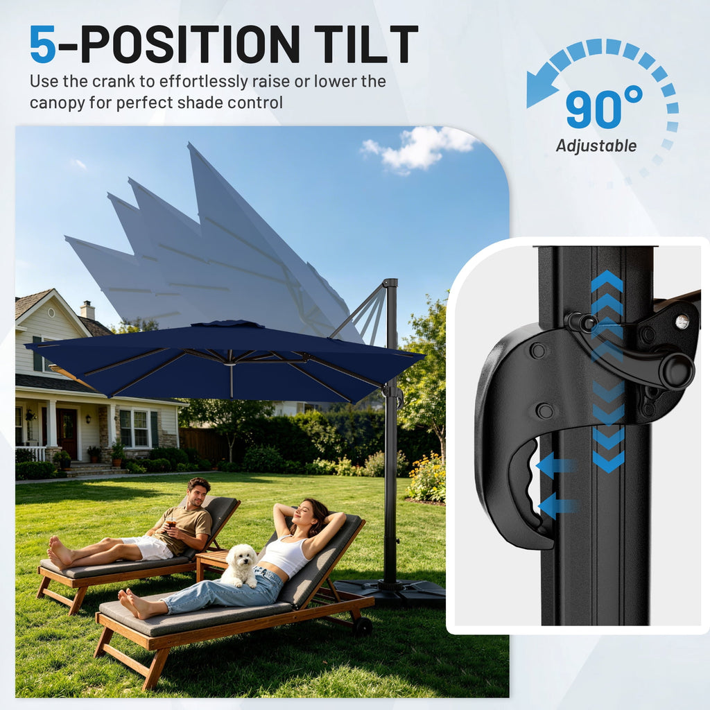 Easthome 10 × 10FT Square Cantilever Patio Umbrella, 360° Rotating Offset Umbrella with Crank, 8 ribs, Outdoor Hanging Roman Umbrella for Garden Deck Backyard, Red