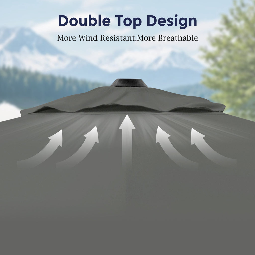Alpha Joy 12x9ft Outdoor Patio Umbrella Large Rectangle Offset Cantilever Double Umbrella with 360°Rotation, Beige