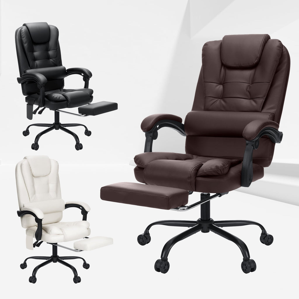 Hoffree Executive Office Chair Massage and Footrest Ergonomic Computer Desk Chair Reclining High Back Leather Office Chair Lumbar Back Support Swivel Rolling for Home Office Black