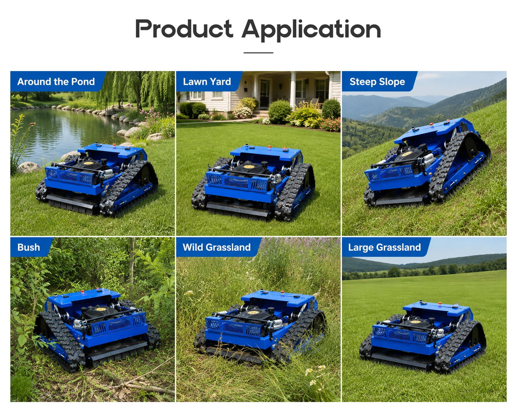 DeepKron Robotic Lawn Mower Gasoline Rato 225cc 9HP Remote Controlled Tracked Lawn Mower All-Terrain Robotor Mower Classic