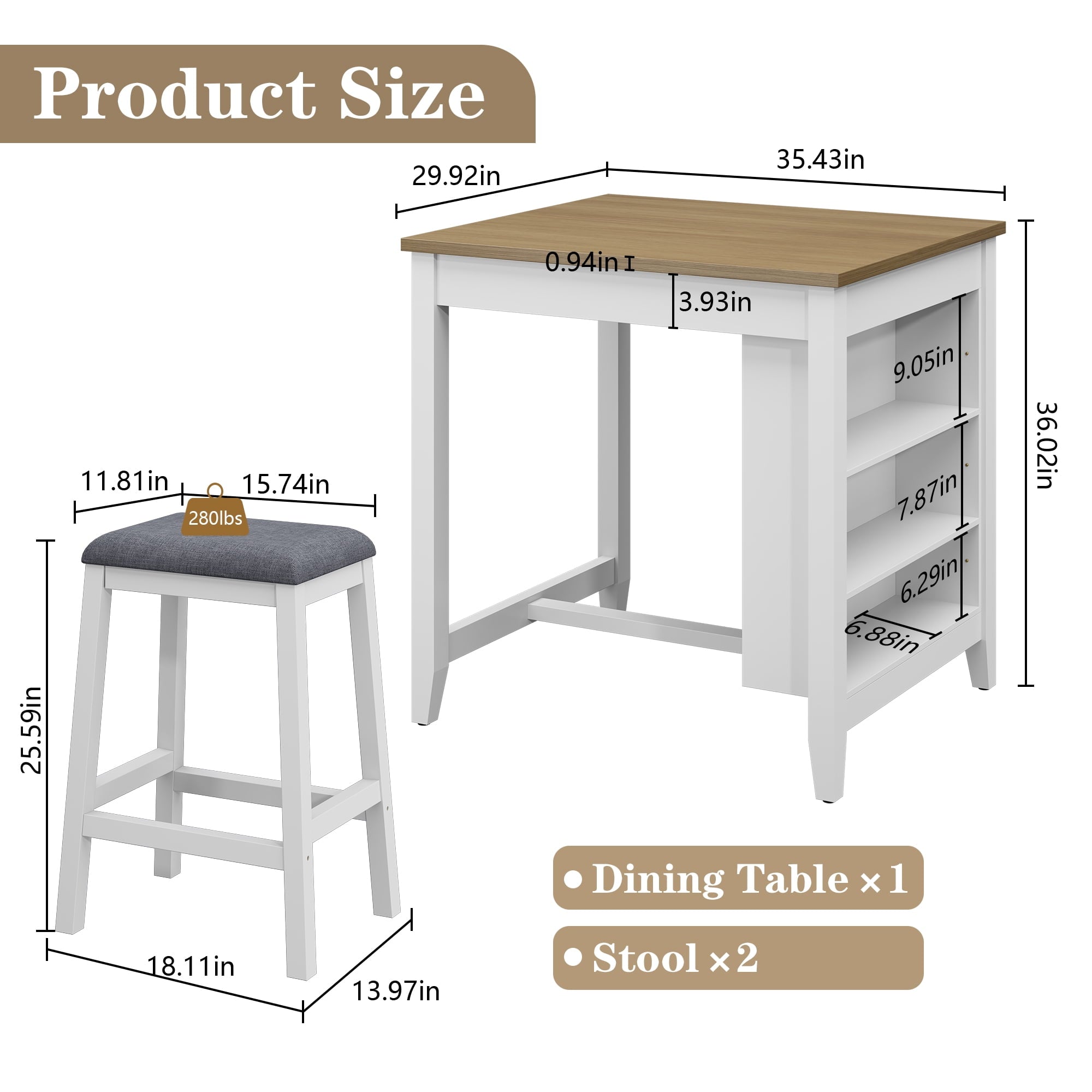 HLR 24.8 Bar Stools, Farmhouse Set of 2 Bar Chairs with Cushion for Kitchen, Dining Room, Cafe Black