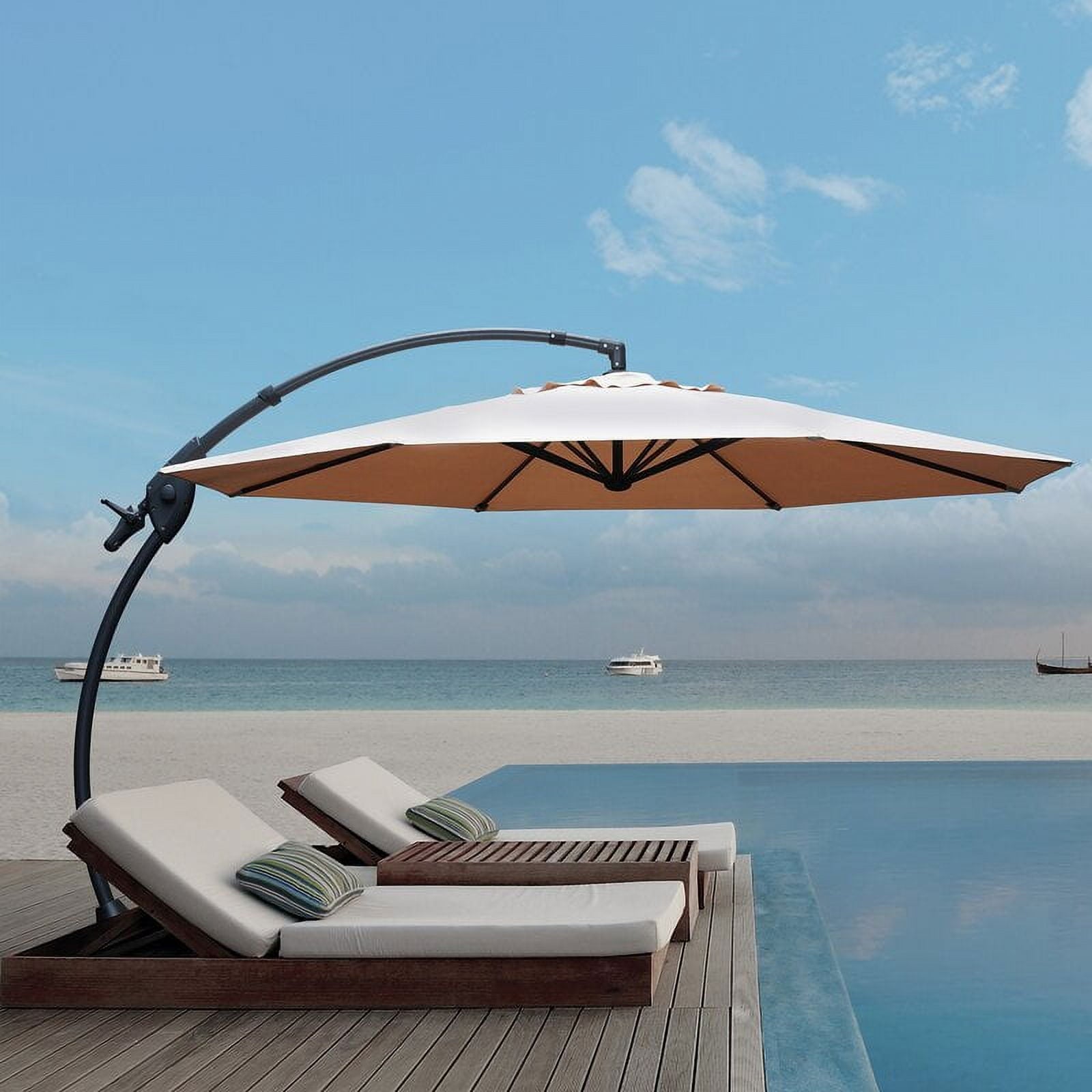GRANDPATIO 12 ft Deluxe Aluminium Patio Umbrella with Base, Large Offset Outdoor Umbrella, Navy Blue
