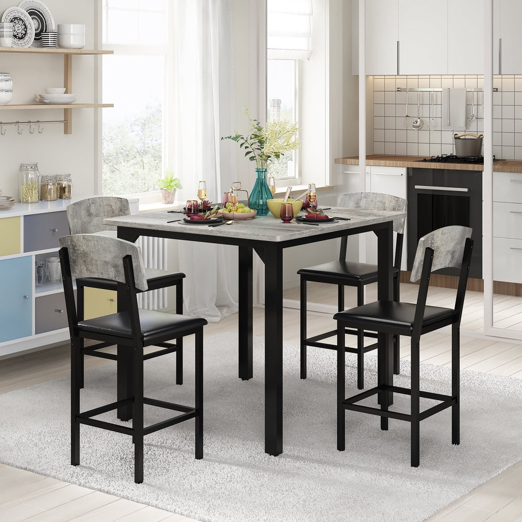 MIERES 5 Piece Dining Table Set High Top Dining Table Set for 4 Counter Height Small Kitchen Table With 4 Velvet Upholstered Chairs, Wood Small Dining Set for Bar Dining Room Breakfast