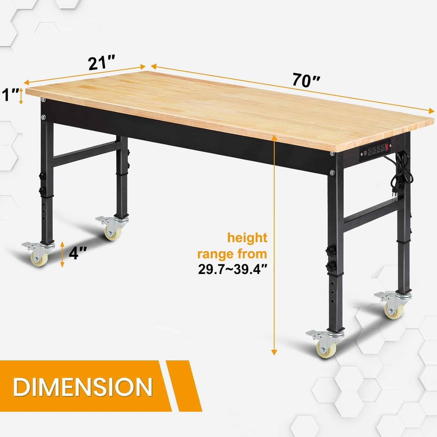 NETAJE 60 Heavy-Duty Work Bench Adjustable Workbench Work Table 2000 lb Load Capacity w/ Power Outlets for Garage, Workshop, Workstation