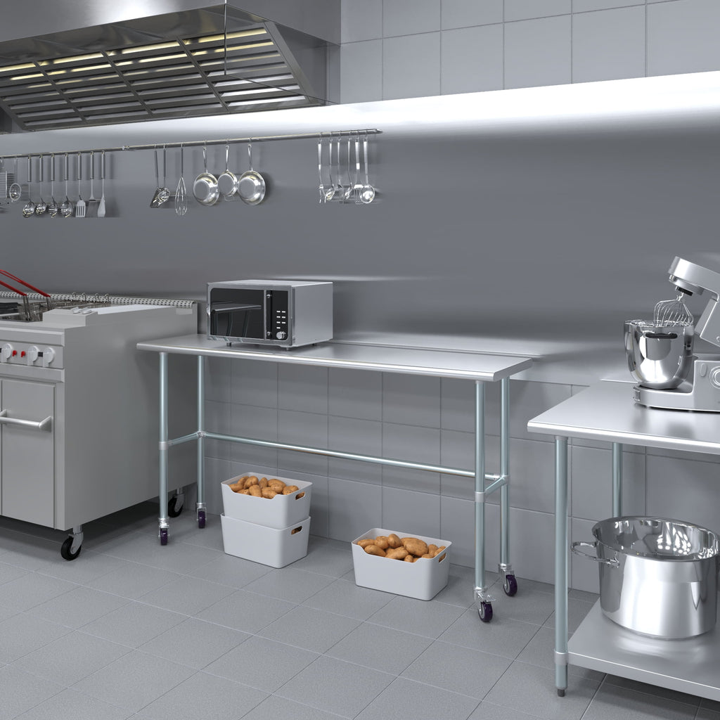 AmGood 36 Long x 30 Deep Stainless-Steel Work Table with Open Base and Wheels, Mobile Metal Table