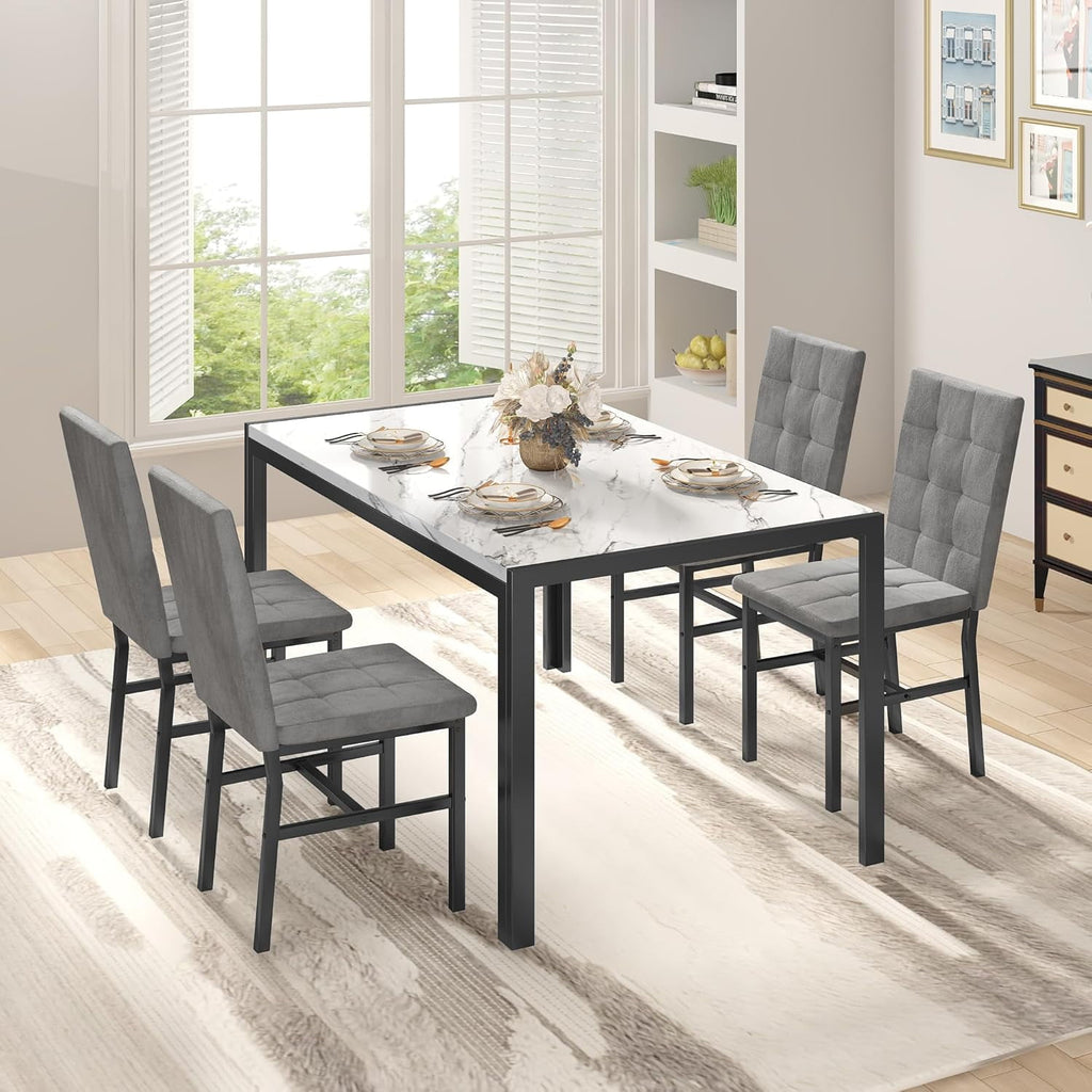 LinkRomat 5-Piece Faux Marble Dining Table Set for 4, Modern Kitchen Table with Chairs, Dinette Dining Room Furniture Set for Compact Space Saving