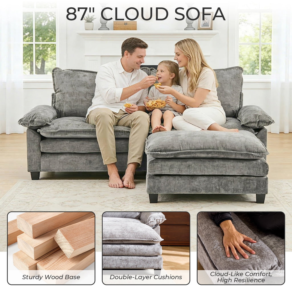 Ktaxon Sectional Sofa L Shaped Couch with Chaise Living Room Sleeper Set, 2 Seats with Chenille and Double Layer Cushions 86 W Beige