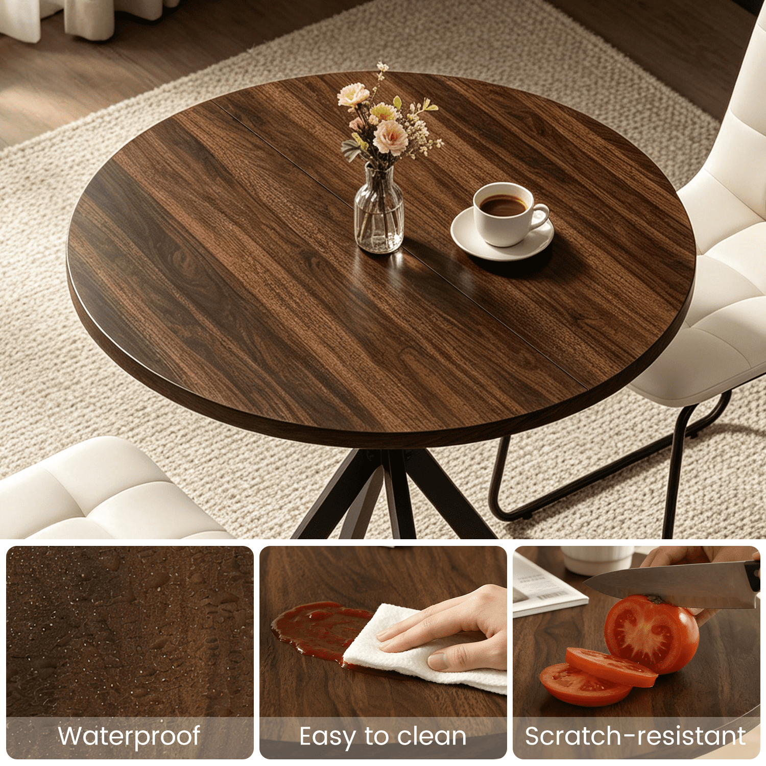 Small Round Dining Table for 2-4 People, 31.7 Modern Round Kitchen Table, Space-Saving Table for Living Dining Room, Coffee ,Apartment