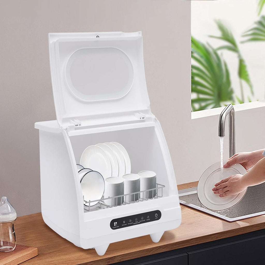 Countertop Dishwasher, Portable Mini Dishwasher with 5L Water Tank, 360° Rotation Flushing & Hose Connection 3-in-1 Function Dishwasher for Apartments,Dorms & RVs (1200W)