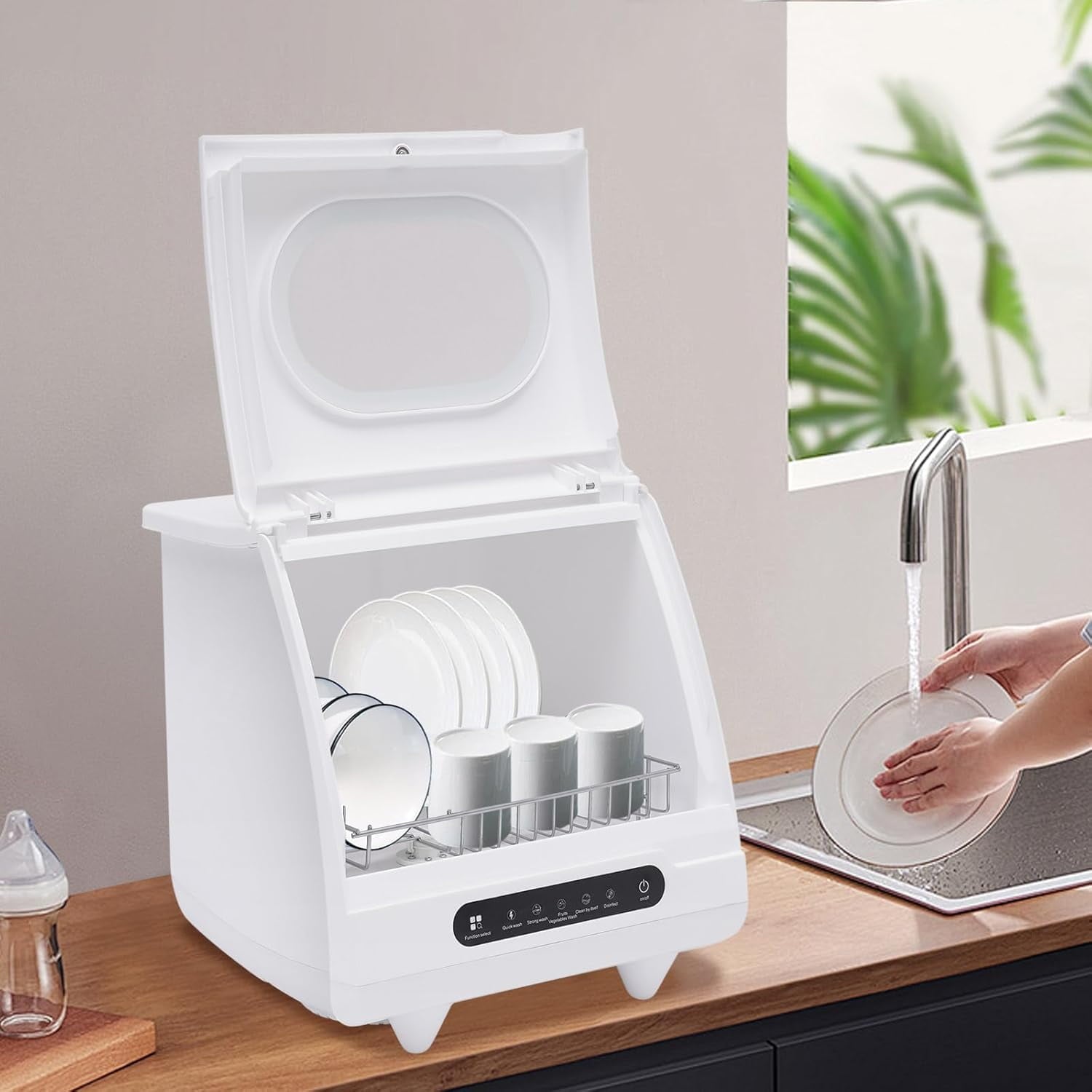 Countertop Dishwasher, Portable Mini Dishwasher with 5L Water Tank, 360° Rotation Flushing & Hose Connection 3-in-1 Function Dishwasher for Apartments,Dorms & RVs (1200W)