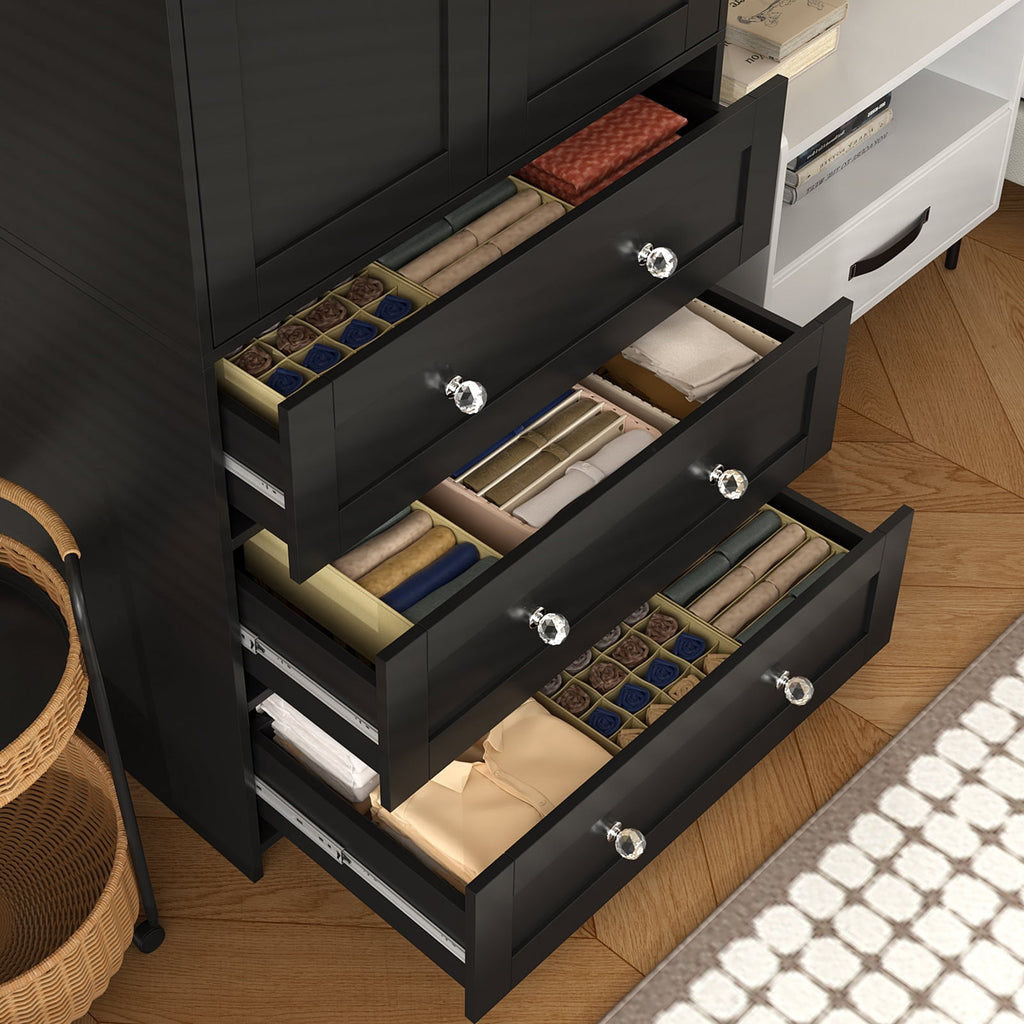 Richya Wooden Freestanding Wardrobe Closet Cabinet with 3 Drawers,Modern Wood Closet Storage Cabinet for Bedroom