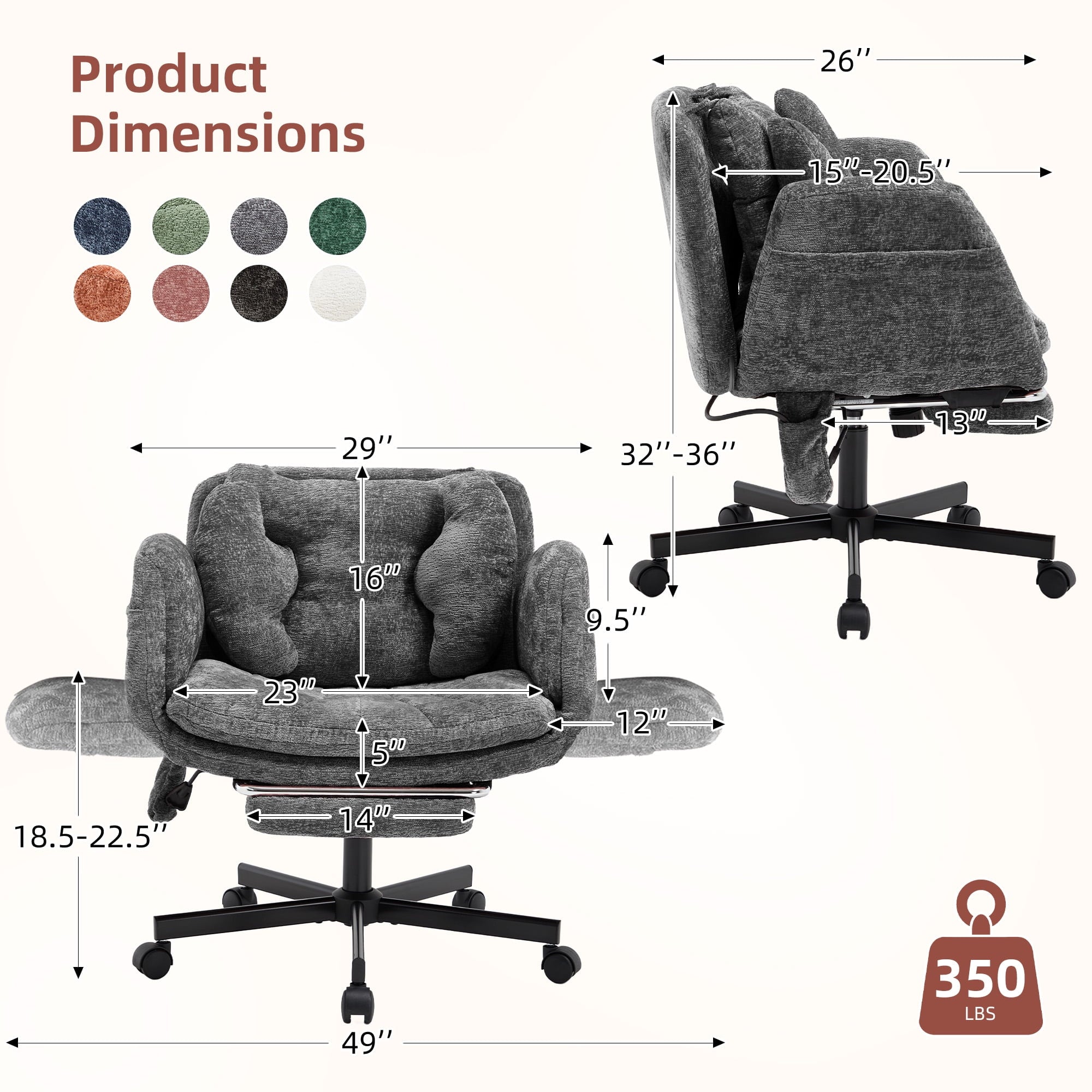 Hforesty Cross Legged Office Chair, Inflatable Flip-up Back & Wide Seat, 5-Position Armrests & Footrest, Ergonomic Task Chair for Home Office, Gray