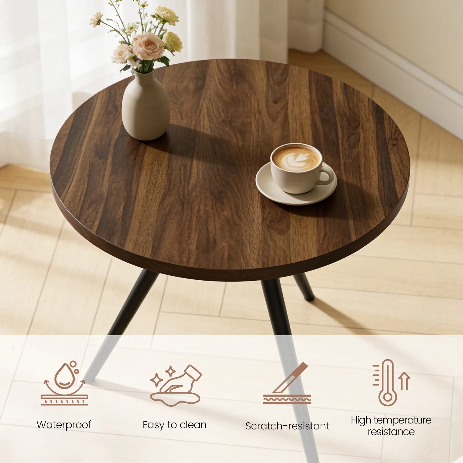 34.8 Round Dining Table Set for 4,5 Piece Mid-Century Modern Dining Set with 4 Upholstered Dining Chairs,Leisure Coffee Table for Kitchen Dining Room, Save Space