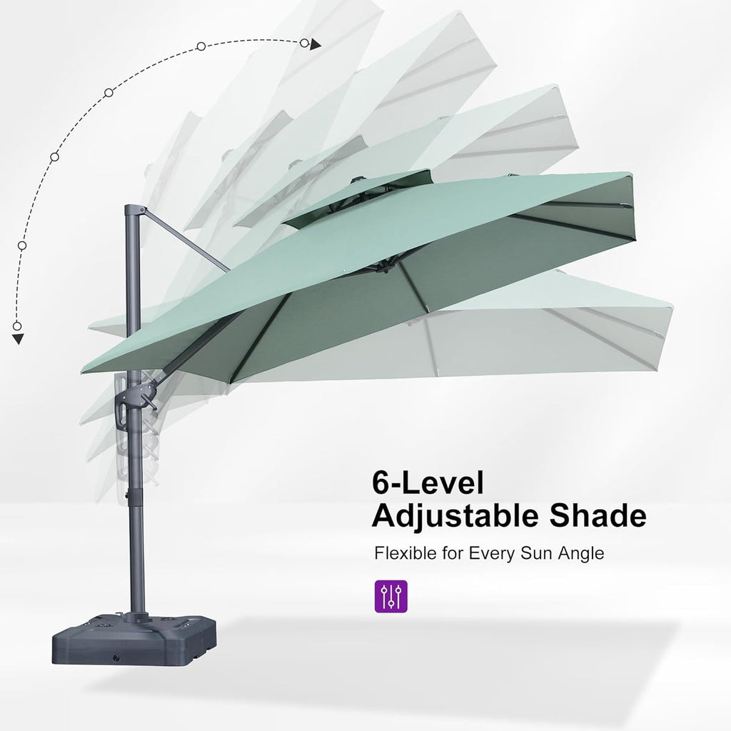 PURPLE LEAF Cantilever Umbrellas 12FT Square Large Patio Umbrella Offset Umbrella with 360°Rotation Tilting And Hanging Double Top, Grey
