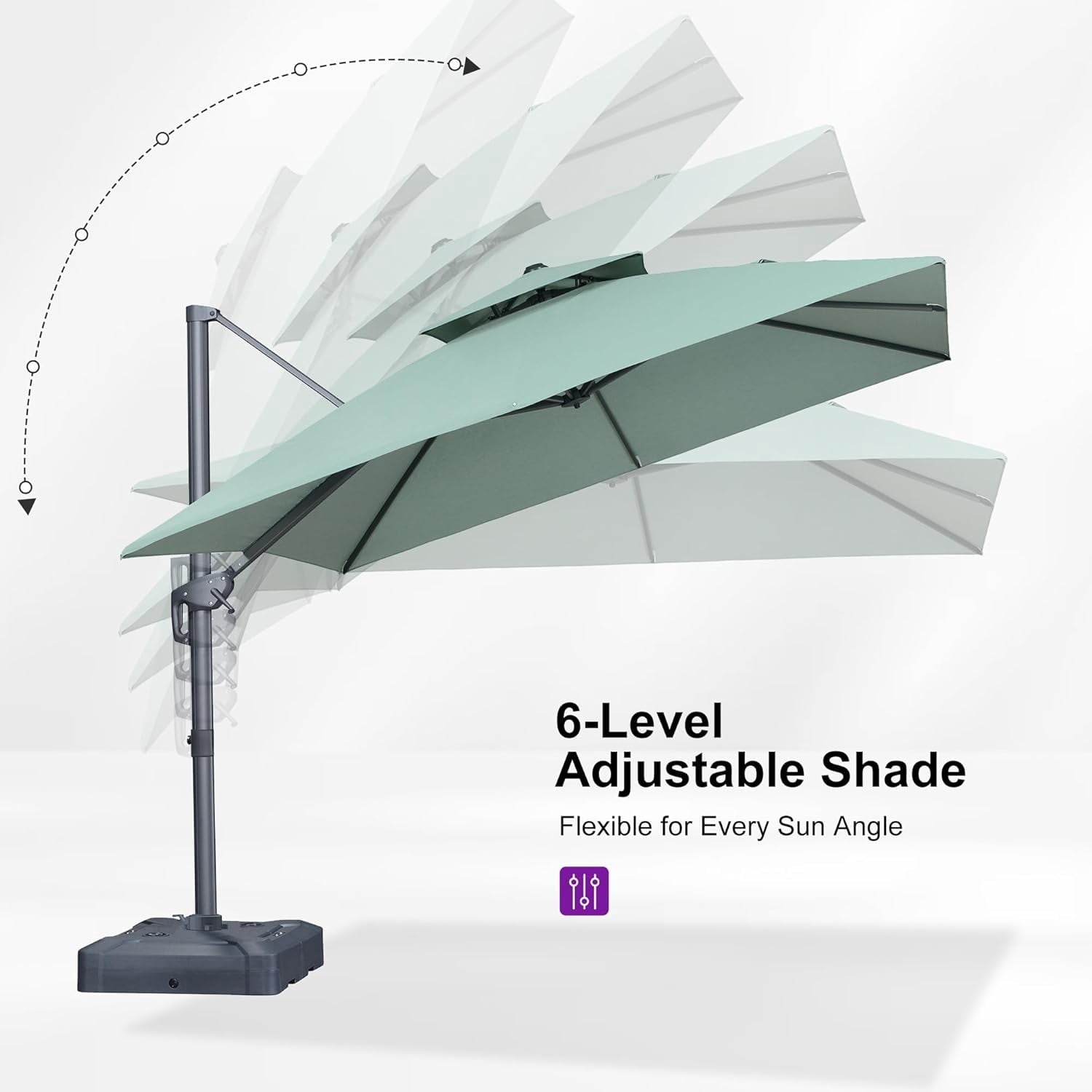 PURPLE LEAF Cantilever Umbrellas 12FT Square Large Patio Umbrella Offset Umbrella with 360°Rotation Tilting And Hanging Double Top, Grey