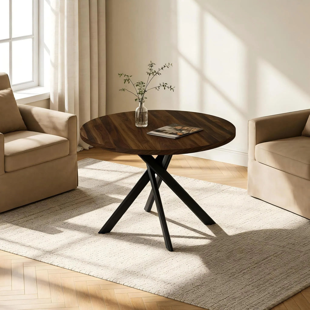 43.5 Round Dining Table for 4, Space Saving Kitchen Table with Metal Legs, Mid Century Modern Dining Table for Dining Living Room Apartment Small Space