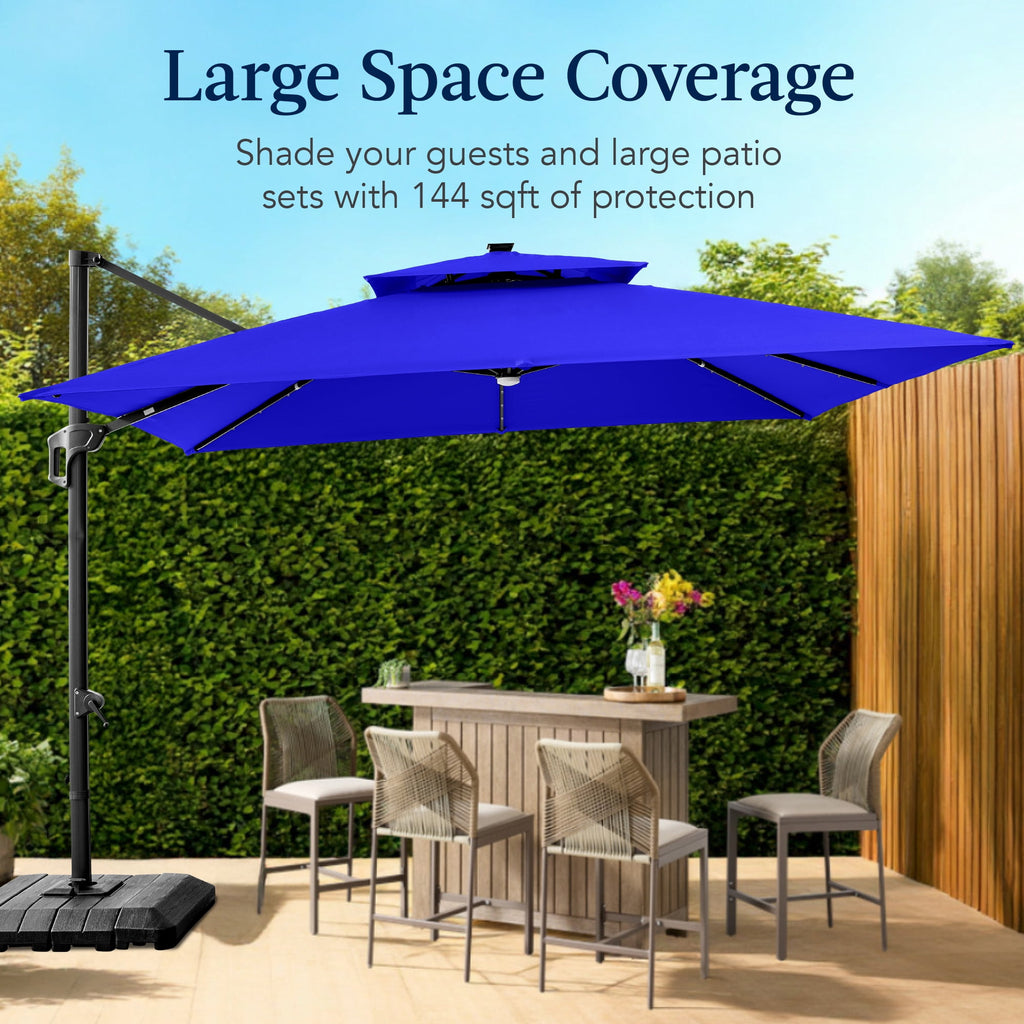 Best Choice Products 12x12ft 2-Tier Square Outdoor Solar LED Cantilever Umbrella w/ 360-Rotating Base   Gray