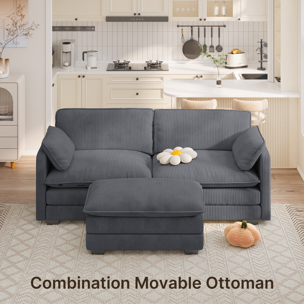 75’’ Cloud Couches for Living Room, Noelse L Shaped Modular Sofa with Deep Seats, 2 Seater Love Seat Couch with Removable Washable Corduroy Fabric for Living Room Bedroom and Apartment, Gray