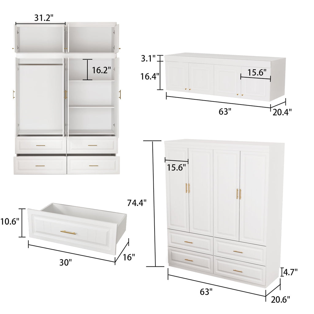 OxyLife 2 Door Wardrobe Armoire, White Closet Storage Organizer with Drawers and Shelves