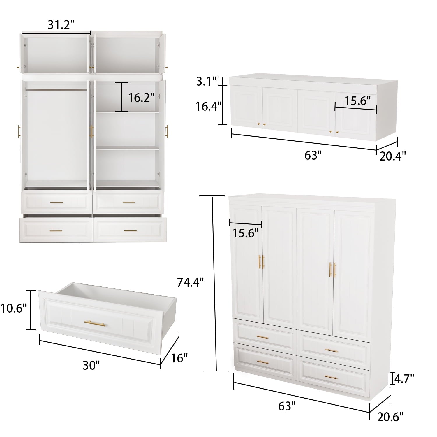 OxyLife 2 Door Wardrobe Armoire, White Closet Storage Organizer with Drawers and Shelves
