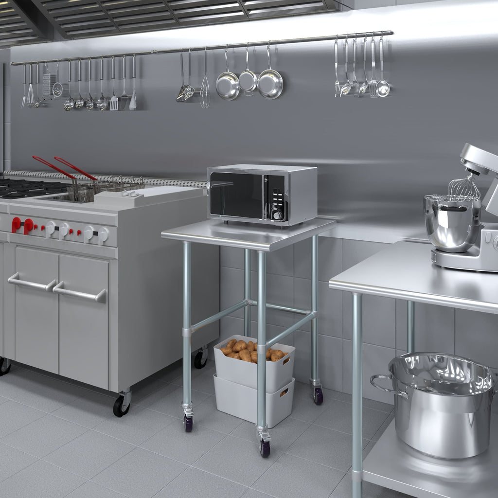 AmGood 36 Long x 30 Deep Stainless-Steel Work Table with Open Base and Wheels, Mobile Metal Table