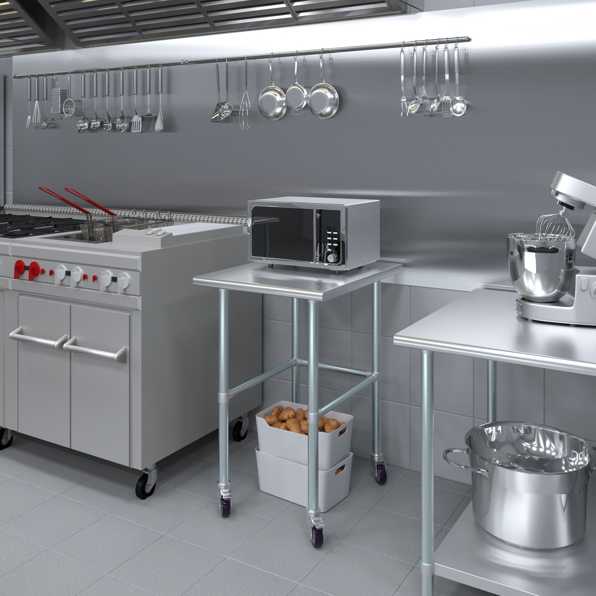 AmGood 36 Long x 30 Deep Stainless-Steel Work Table with Open Base and Wheels, Mobile Metal Table