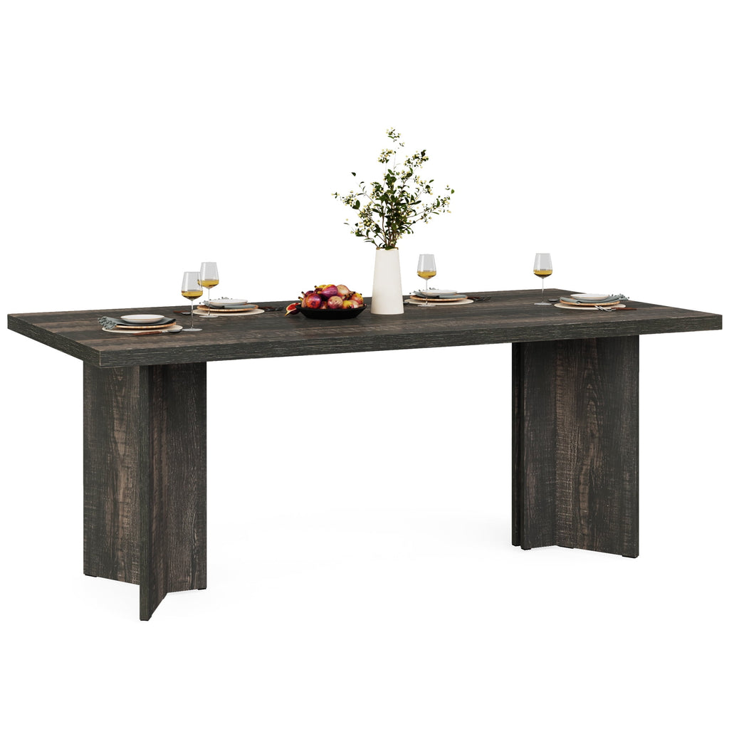 Fnova 63 Rectangular Modern Dining Table, Wooden Modern Kitchen Table for 6 People for Dining Room, Warm Brown (Chairs Not Included)