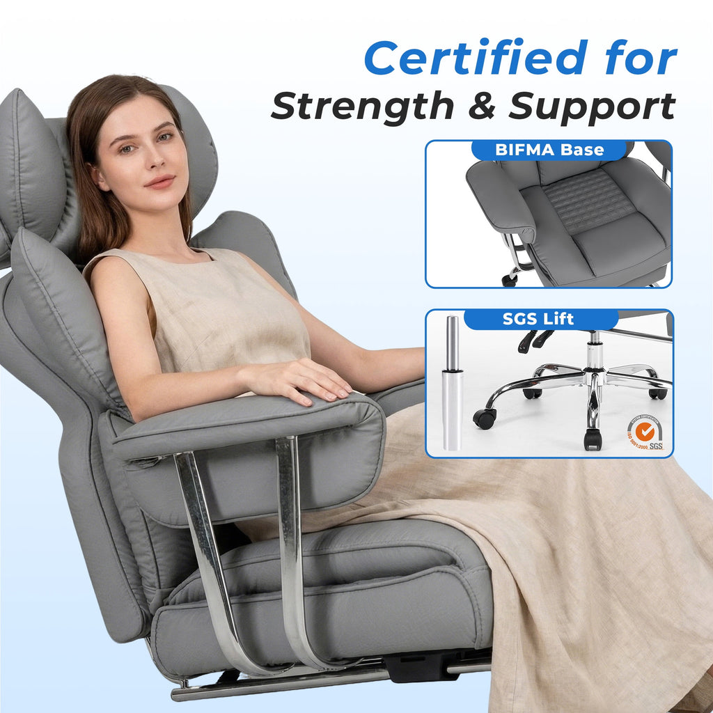 edx Executive Home Office Desk Chair, Ergonomic Big Tall High Back with Footrest & Lumbar Support, Reclining Comfy PU Leather Computer Gaming Chair with Swivel Wheels, Height Adjustable, Black