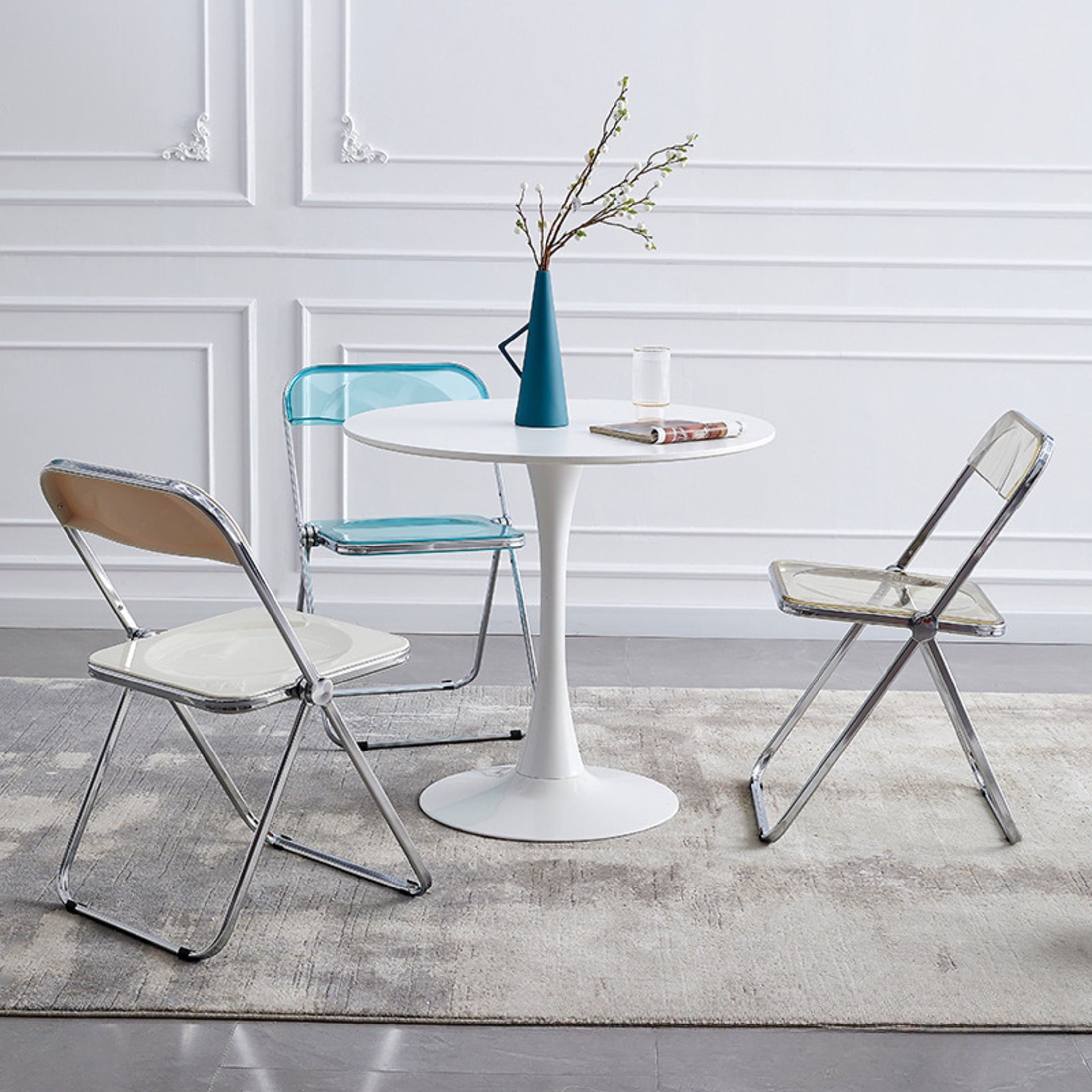 GDF Studio 24 Round Modern Dining Table, Wooden Top Tulip Table with Steel Pedestal Base, Kitchen Table, Walnut