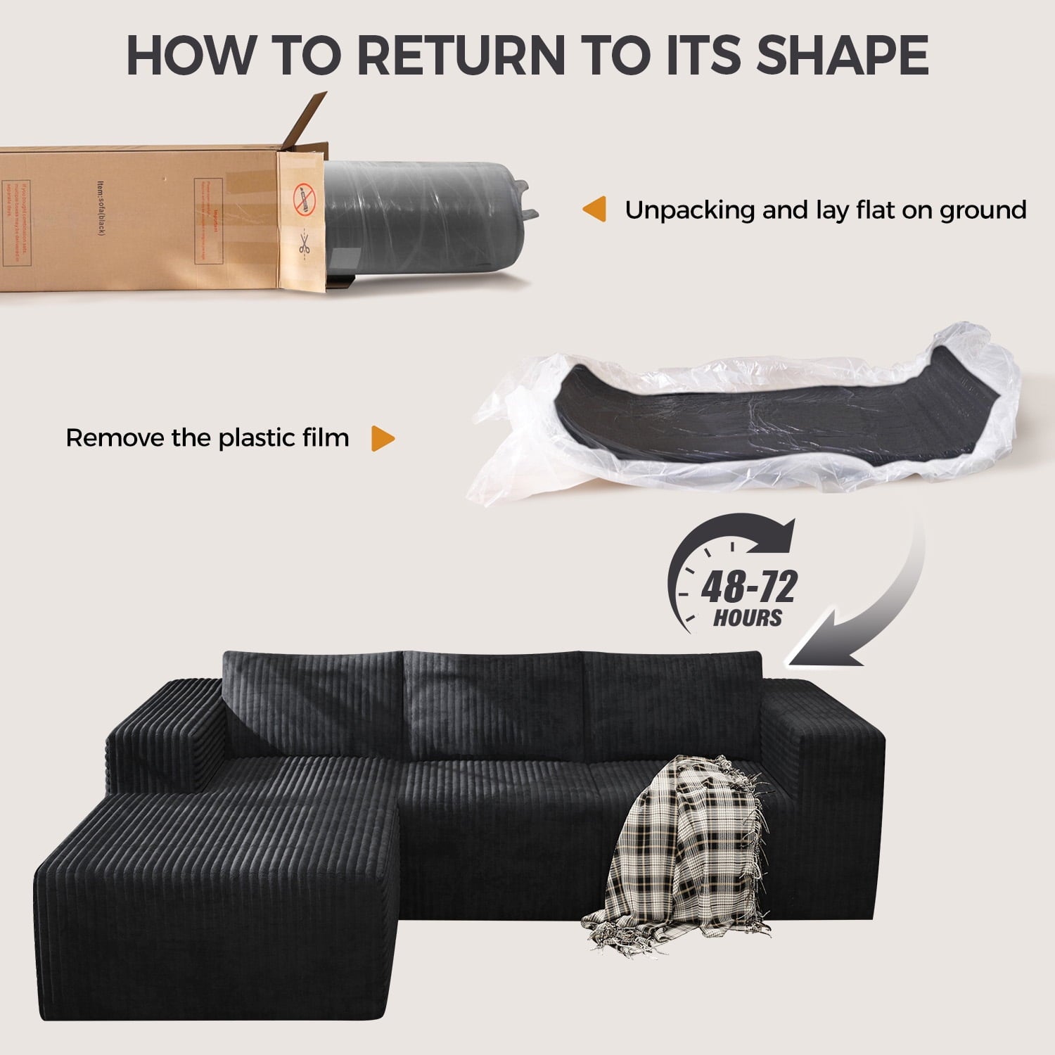 YVDNHP Modular Cloud Sofa - No Assembly Required, 107.8 Oversized L-Shaped Sectional with Chaise, Flannel Fabric Deep Seating Couch for Living Room