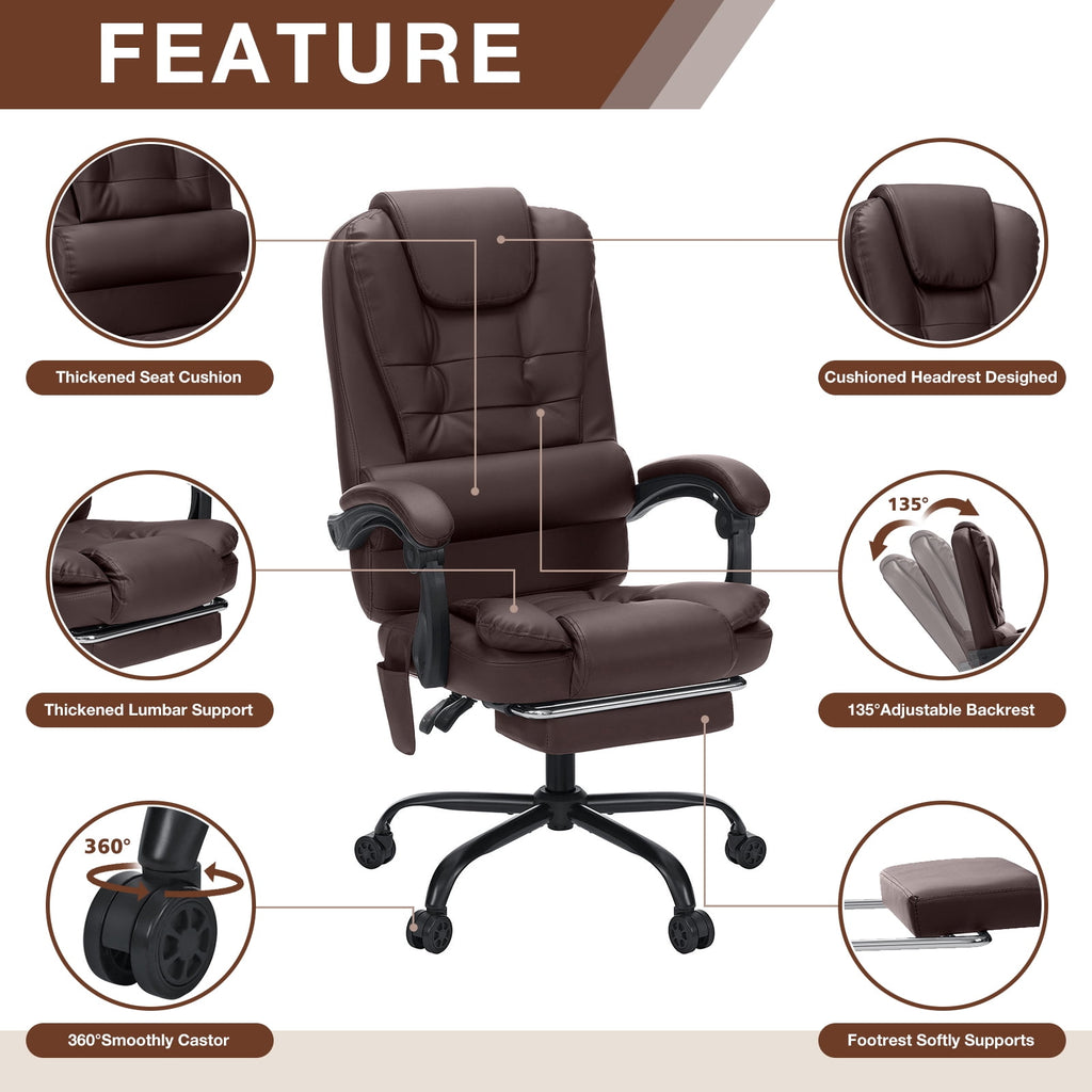 Hoffree Executive Office Chair Massage and Footrest Ergonomic Computer Desk Chair Reclining High Back Leather Office Chair Lumbar Back Support Swivel Rolling for Home Office Black