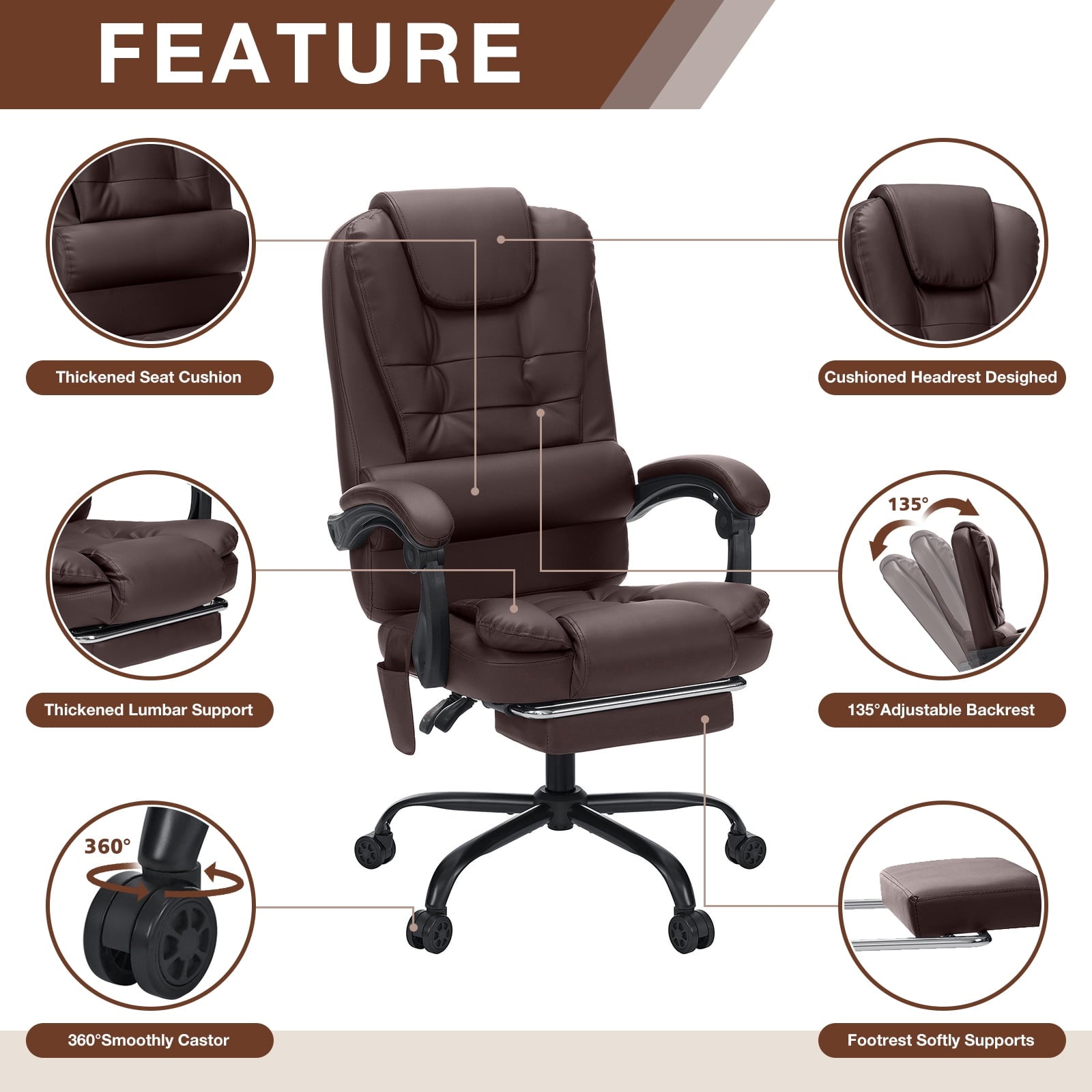 Hoffree Executive Office Chair Massage and Footrest Ergonomic Computer Desk Chair Reclining High Back Leather Office Chair Lumbar Back Support Swivel Rolling for Home Office Black