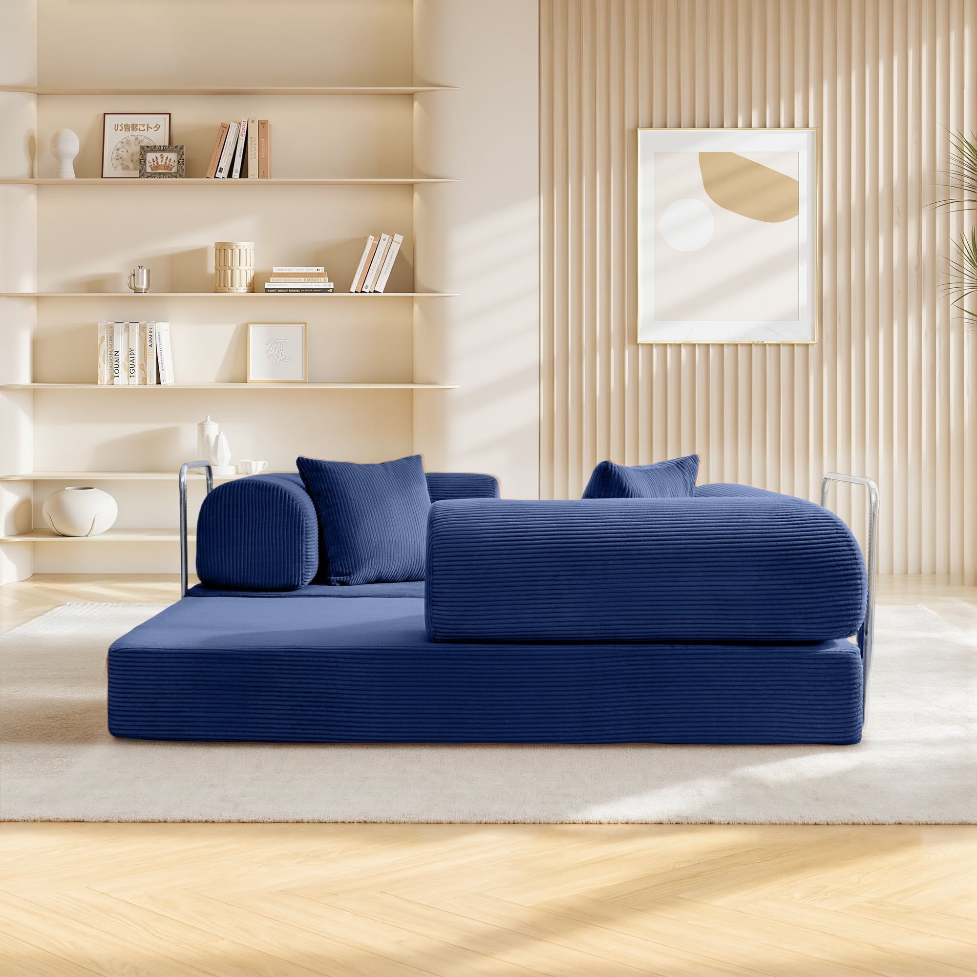 COOLHUT 63 W Combination Sofa, High Rebound Density Foam Sofa Couch, Two Forms Floor Couch Three Seats Sofa Bed for Living Room, Bedroom, Green