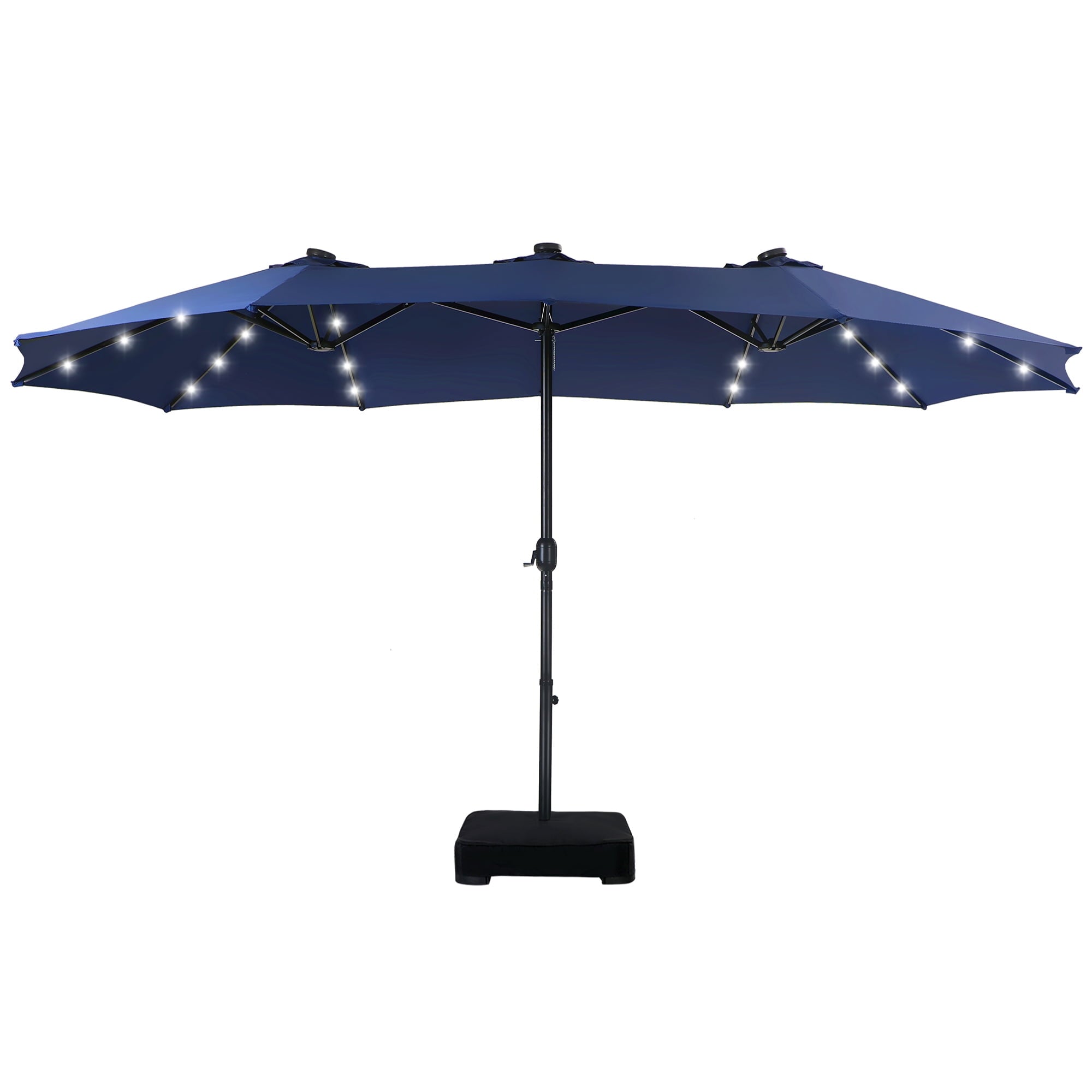 SUMMIT LIVING 15ft Double-Sided Solar Patio Umbrella with Base (Included) Large Outdoor Umbrella with Solar Lights - Beige
