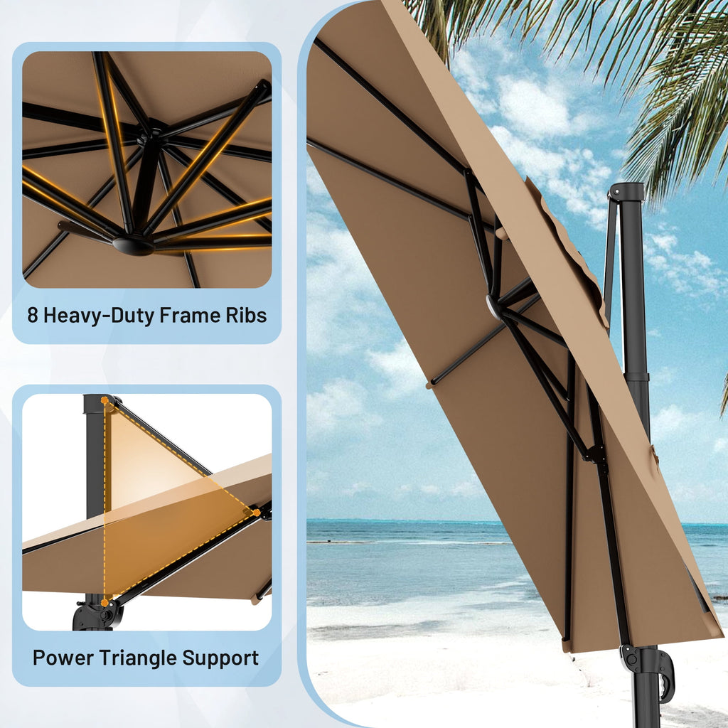 Easthome 10 × 10FT Square Cantilever Patio Umbrella, 360° Rotating Offset Umbrella with Crank, 8 ribs, Outdoor Hanging Roman Umbrella for Garden Deck Backyard, Red