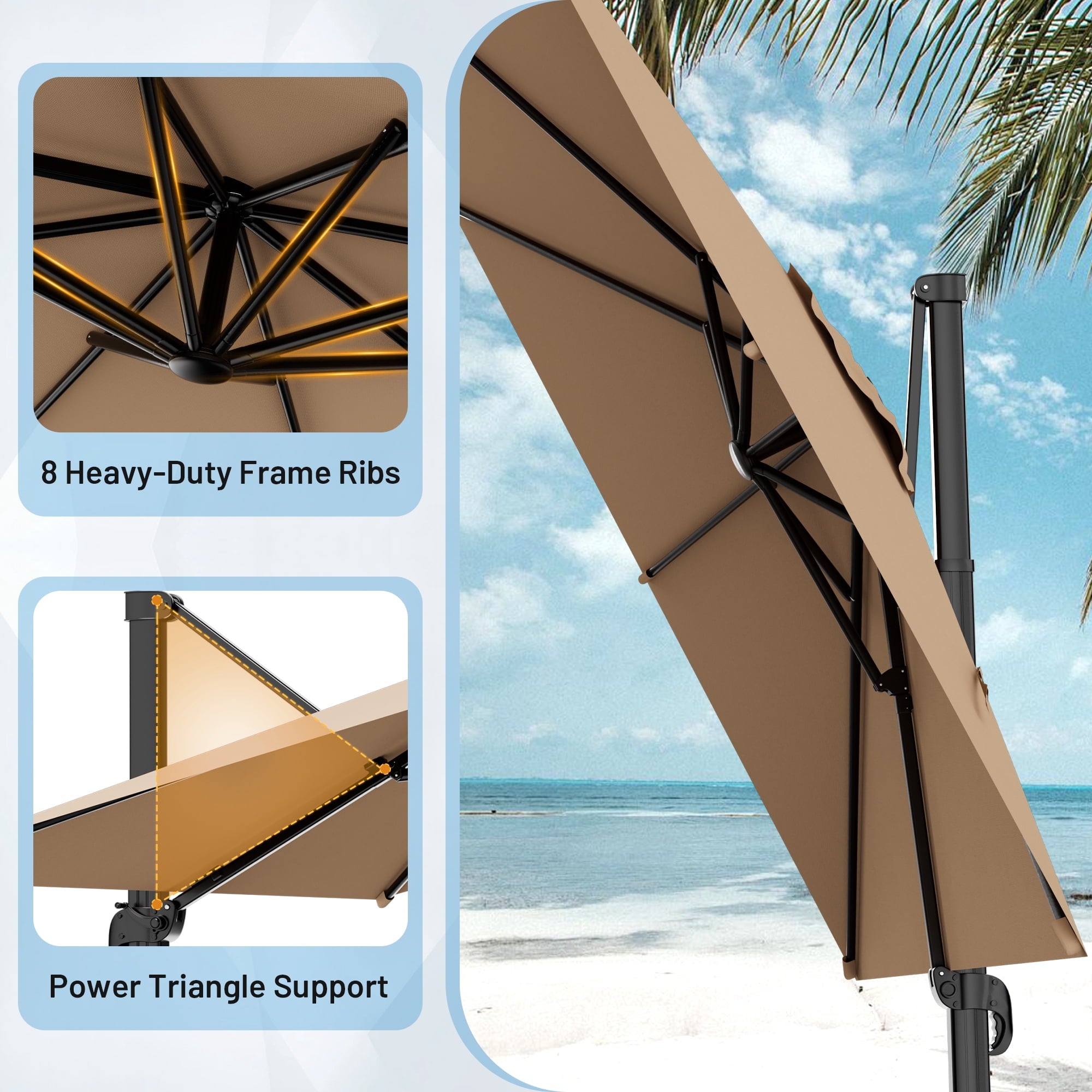 Easthome 10 × 10FT Square Cantilever Patio Umbrella, 360° Rotating Offset Umbrella with Crank, 8 ribs, Outdoor Hanging Roman Umbrella for Garden Deck Backyard, Red
