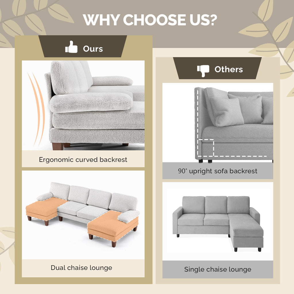 Ktaxon U-Shaped Sectional Sofa Set with Chaise, 4-Seater Blended Chenille Couch for Living Room, Apartment, Easy Assembly Khaki