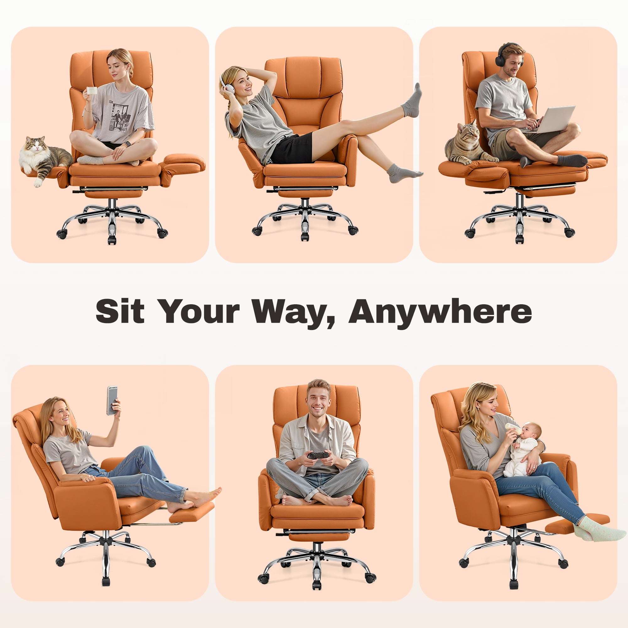 Primy Cross Legged Office Chair with Footrest & Convertible Armrests, 500LBS Capacity Home Desk Chair, Ergonomic Recliner with Lumbar Pillow, Criss Cross Design, Big and Tall Executive Chair