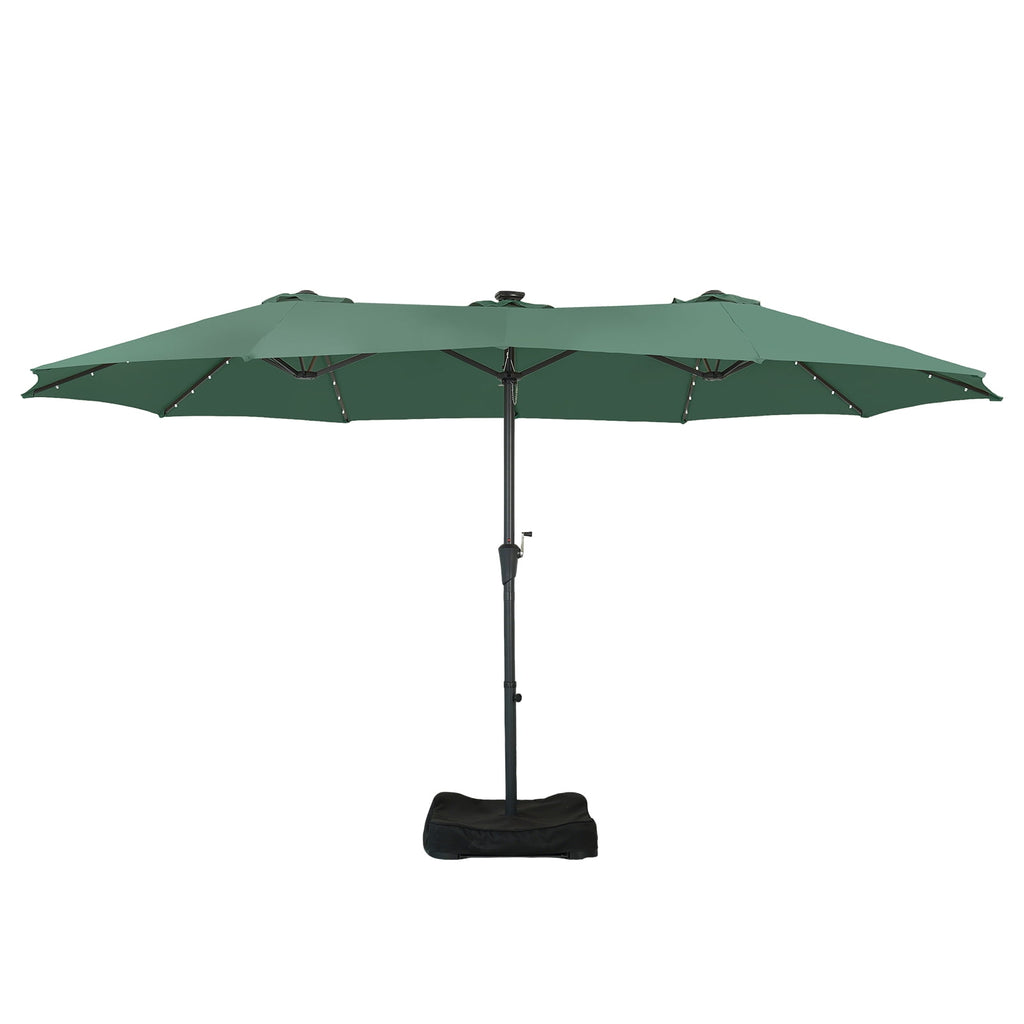 Ainfox 15ft Large Patio Umbrella with Solar Lights, Double-Sided Outdoor Rectangle Table Umbrellas with Sand Bag Base，Beige