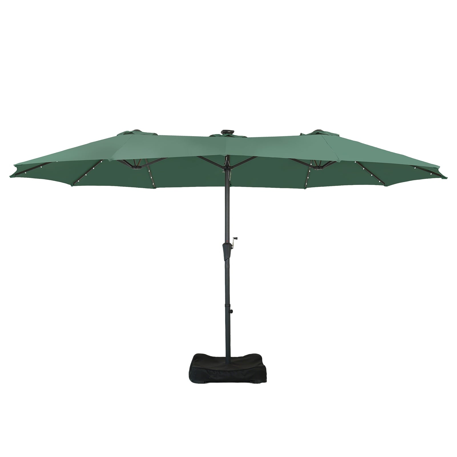 Ainfox 15ft Large Patio Umbrella with Solar Lights, Double-Sided Outdoor Rectangle Table Umbrellas with Sand Bag Base，Beige