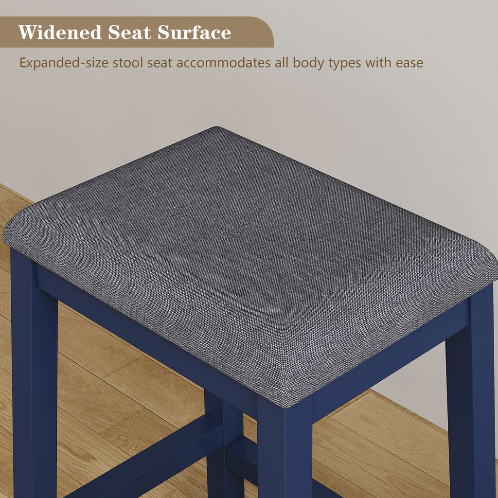 HLR 24.8 Bar Stools, Farmhouse Set of 2 Bar Chairs with Cushion for Kitchen, Dining Room, Cafe Black