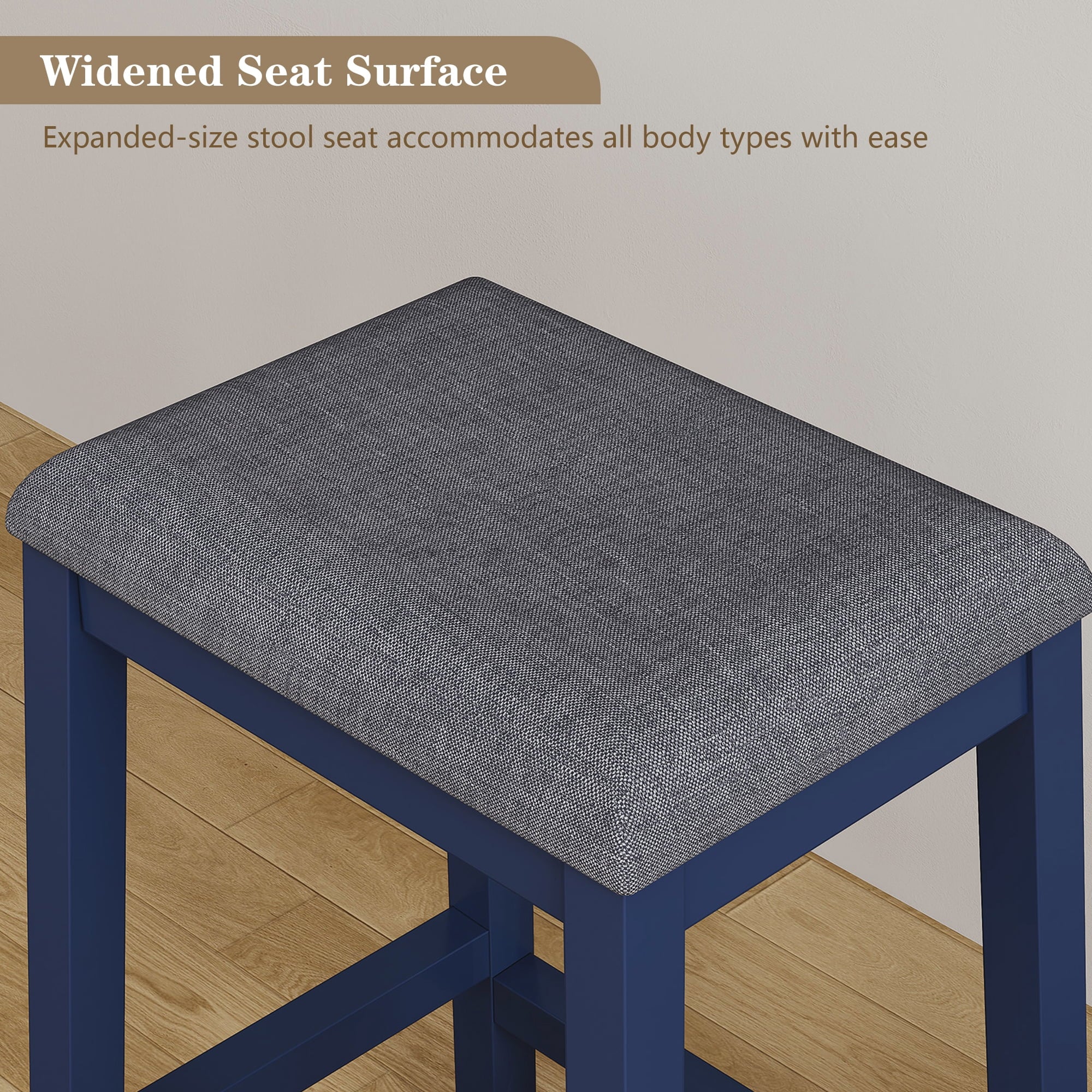 HLR 24.8 Bar Stools, Farmhouse Set of 2 Bar Chairs with Cushion for Kitchen, Dining Room, Cafe Black