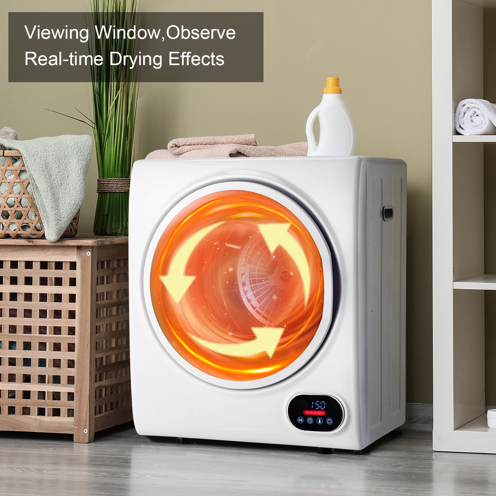 Ktaxon 1.6 cu. ft. Compact Electric Dryer With LCD Touch Panel & Stainless Steel Tub for Home, Apartment, Dorm,White