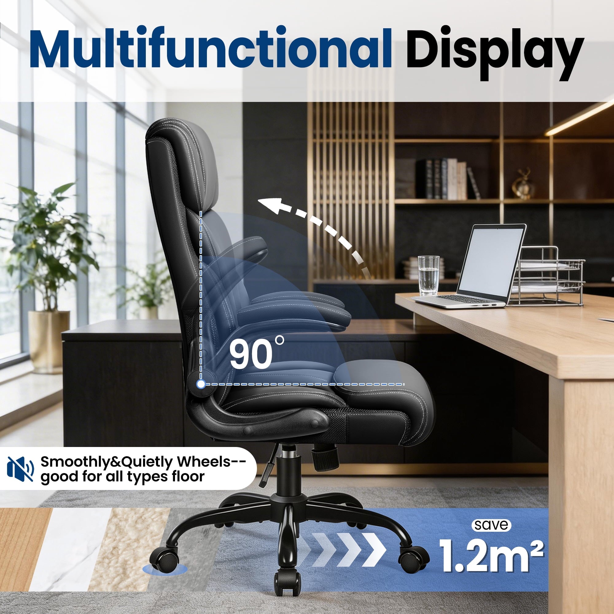 STACOO High Back Executive Office Chair 400lbs, Big and Tall Ergonomic Desk Chair with Lumbar Support & Flip-up Armrests, PU Leather Swivel Chair with Adjustable Height – Brown