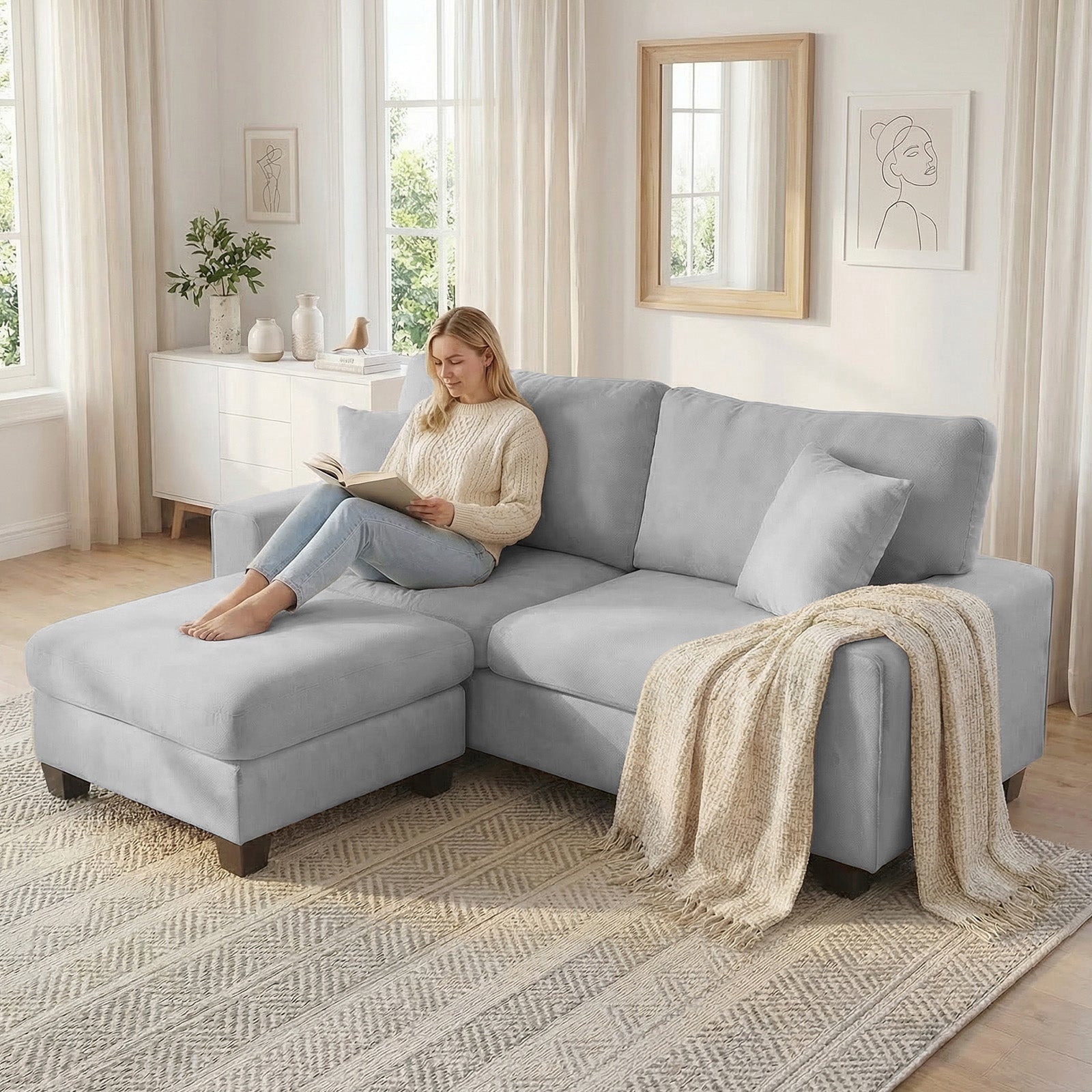Poshby 71.25''W Loveseat 2 Seater Couch Sofa with Chenille Material, Modern for Living Room, Beige