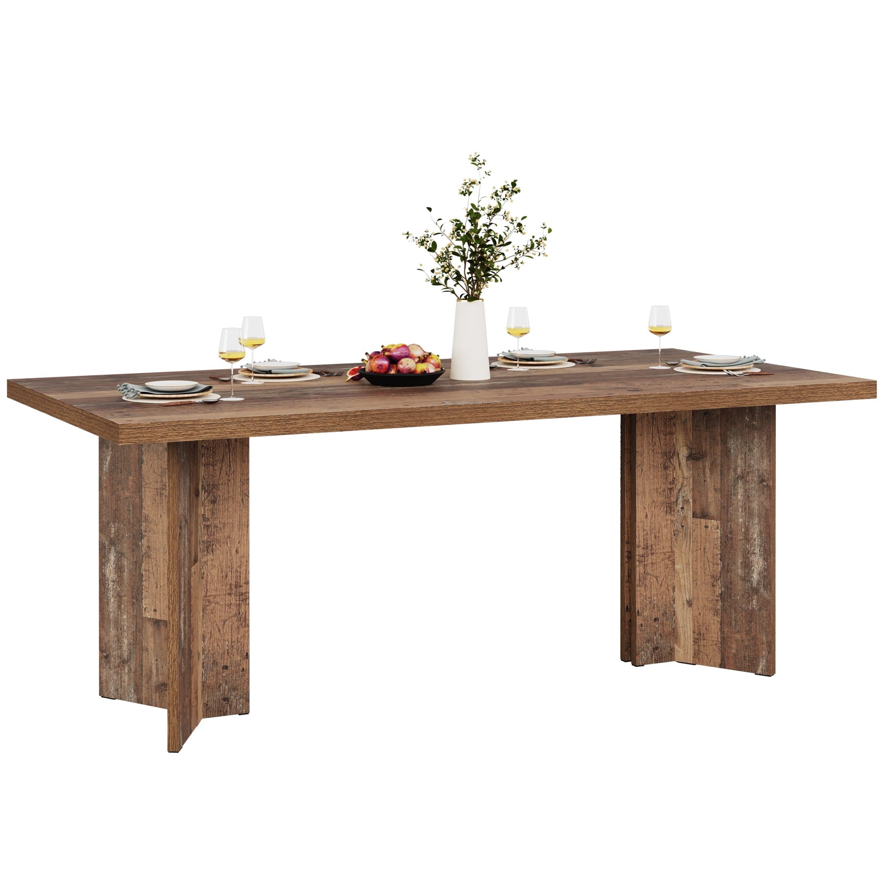 Fnova 63 Rectangular Modern Dining Table, Wooden Modern Kitchen Table for 6 People for Dining Room, Warm Brown (Chairs Not Included)